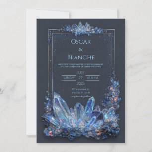 Glowing Blue Mineral Gilded Double Frame Wedding Invitation