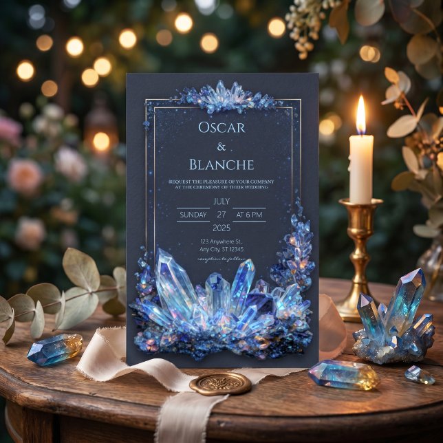 Glowing Blue Mineral Gilded Double Frame Wedding Invitation (Creator Uploaded)