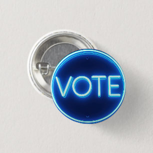 Glowing Blue Neon Vote Sign 1 Inch Round Button