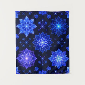 Glowing Blue Purple Floral Abstract Tapestry