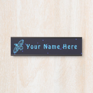 Glowing Blue Raven On Stars Door Sign