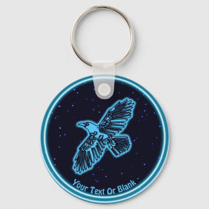 Glowing Blue Raven On Stars Keychain