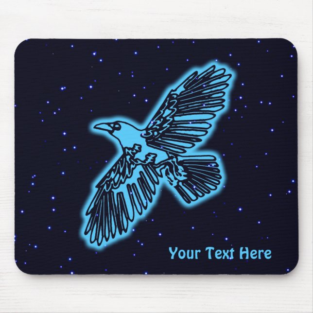 Glowing Blue Raven On Stars Mouse Pad (Front)