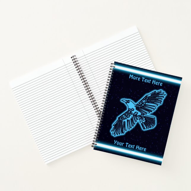 Glowing Blue Raven On Stars Notebook (Inside)