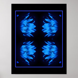 Glowing Blue Water Lily Lotus Flower Abstract  Poster