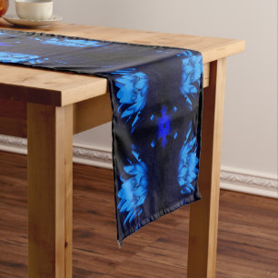Glowing Blue Water Lily Lotus Flower Abstract   Short Table Runner