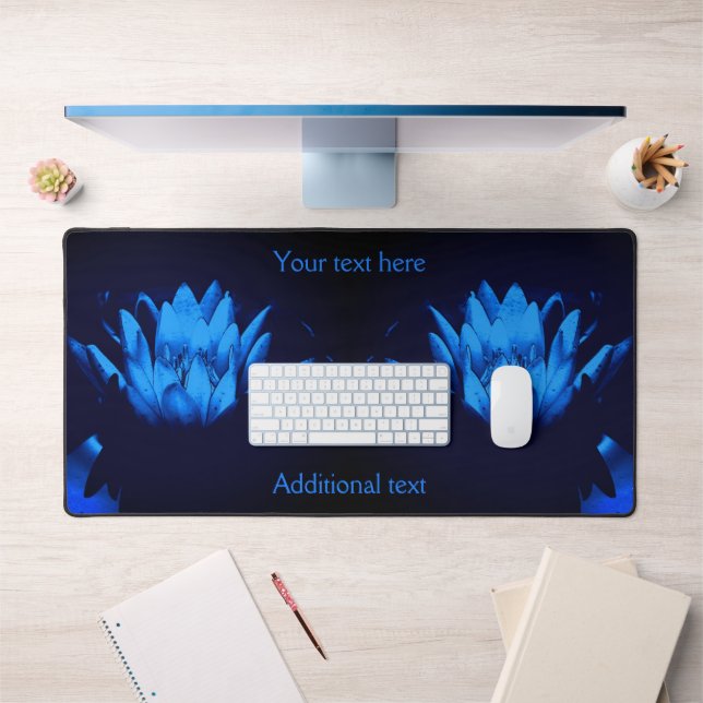 Glowing Blue Water Lily Lotus Flower Personalized Desk Mat (Office 1)