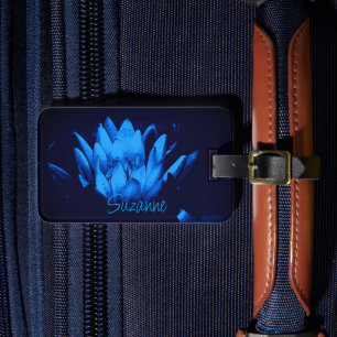 Glowing Blue Water Lily Lotus Flower Personalized Luggage Tag
