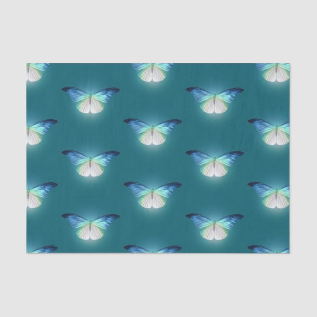 Glowing blue white butterflies tissue paper (Front)