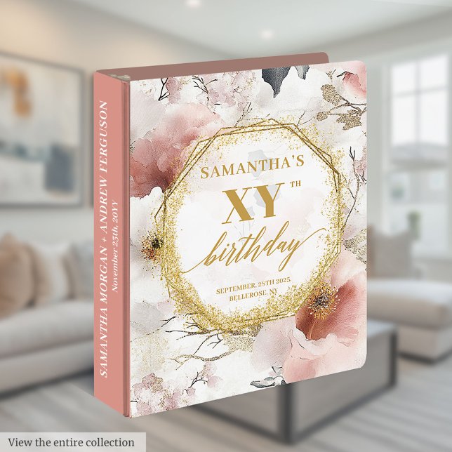 Glowing Blush Ivory Gold Birthday Memory Album Binder (Glowing Blush Ivory Gold Birthday Memory Album 3 ring binder )