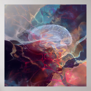 Glowing Brain Nebula Neural Energy Poster