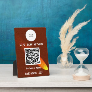 Glowing Brown Leather Free Wifi Scan & QR Code Plaque
