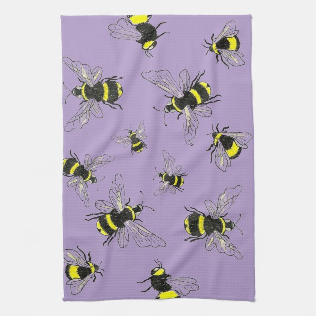 Glowing Bumblebee on Lavender Kitchen Towel (Vertical)