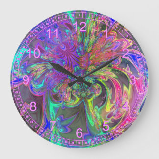 Glowing Burst of Colour – Abstract Teal Violet Dev Large Clock