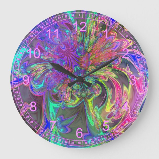 Glowing Burst of Colour – Abstract Teal Violet Dev Large Clock (Front)