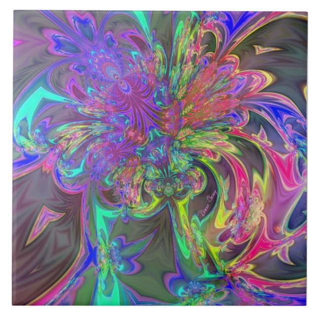 Glowing Burst of Colour – Teal & Violet Deva Tile (Front)