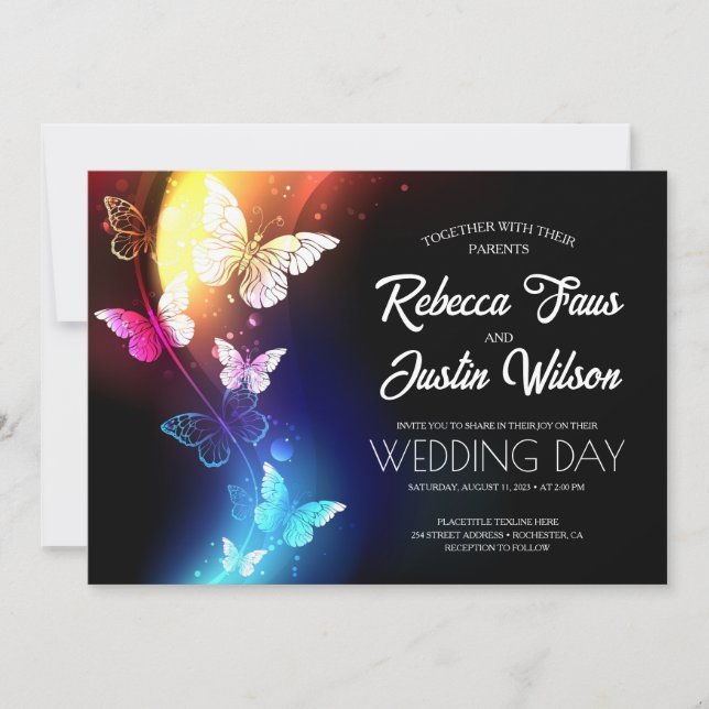 Glowing Butterflies Morpho Monarch Invitation (Front)