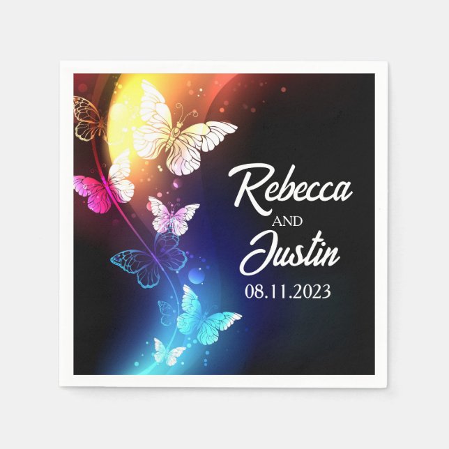 Glowing Butterflies Neon Boho Napkins (Front)