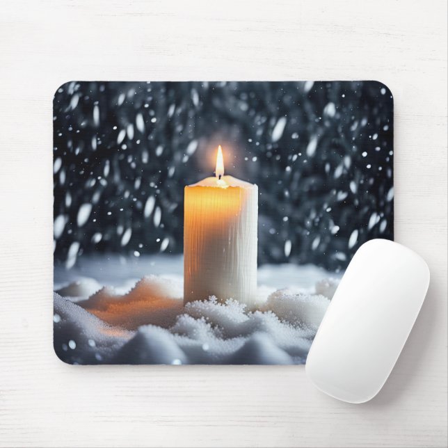 Glowing Candle In Snowflakes Mouse Pad (With Mouse)