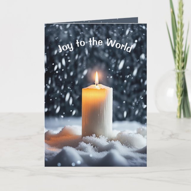 Glowing Christmas Candle In Snow Holiday Card (Front)