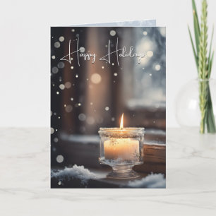 Glowing Christmas Candle In Snow Holiday Card