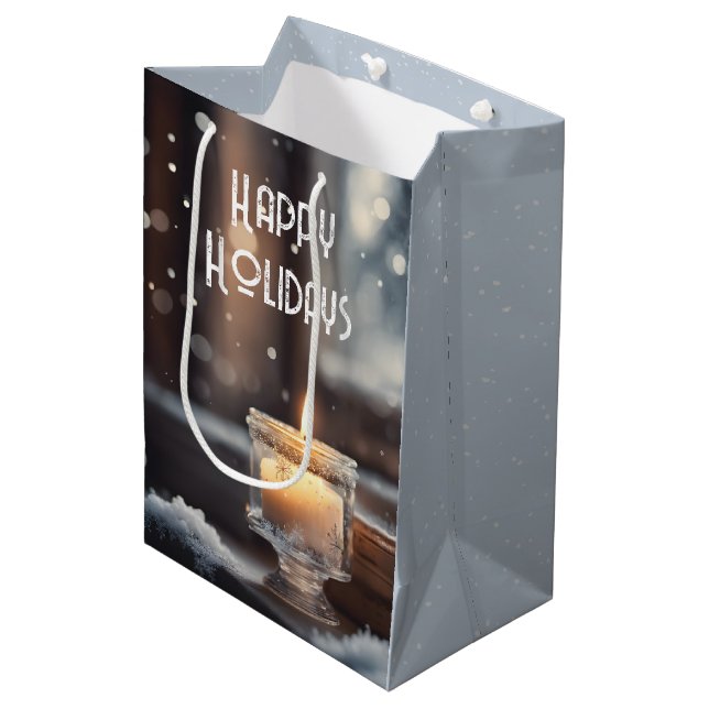 Glowing Christmas Candle In Snow Medium Gift Bag (Front Angled)