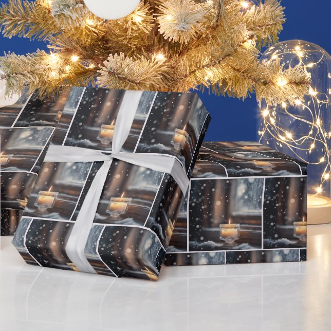 Glowing Christmas Candles In Snow Wrapping Paper (Holidays)