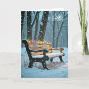 Glowing Christmas Light On a Bench Holiday Card