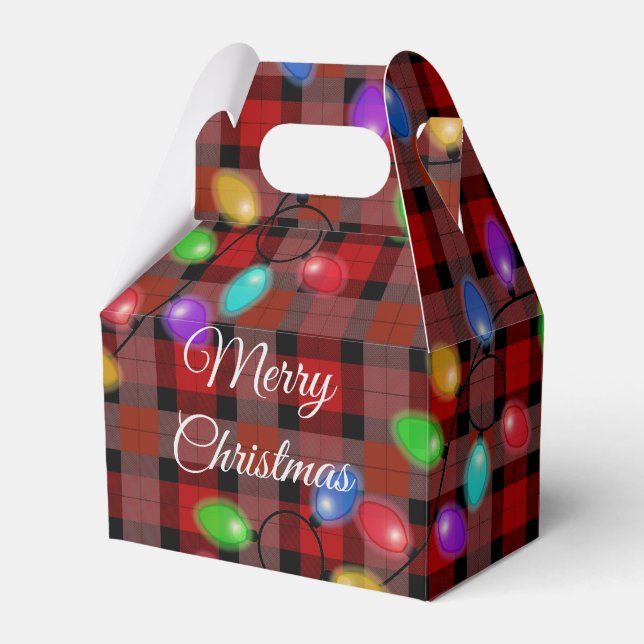 Glowing Christmas Lights And Plaid  Favor Box (Front Side)
