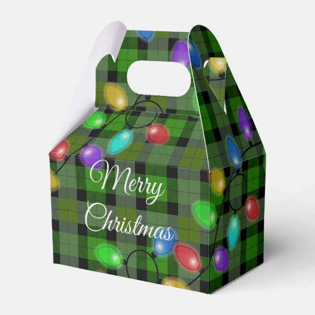 Glowing Christmas Lights And Plaid  Favor Box (Front Side)