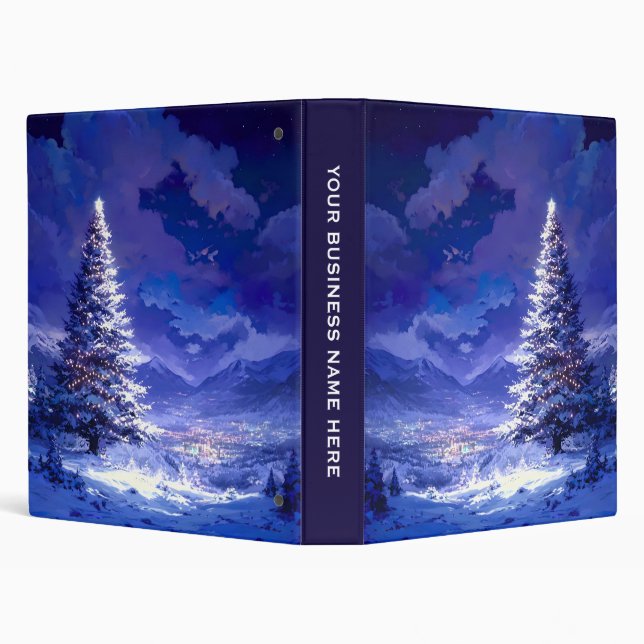 Glowing Christmas Tree Snowy Mountain Landscape Binder (Background)
