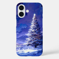 Glowing Christmas Tree Snowy Mountain Landscape