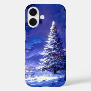 Glowing Christmas Tree Snowy Mountain Landscape iPhone 16 Case