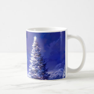 Glowing Christmas Tree Snowy Mountain Landscape Coffee Mug