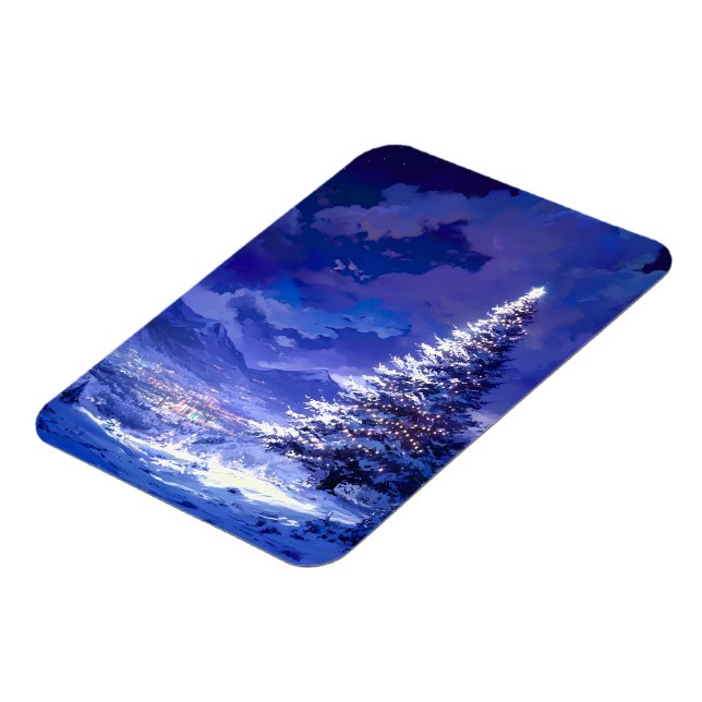 Glowing Christmas Tree Snowy Mountain Landscape Magnet (Left Side)