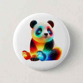 Glowing Colorful Panda Art – Cute Neon Light Panda 2 Inch Round Button