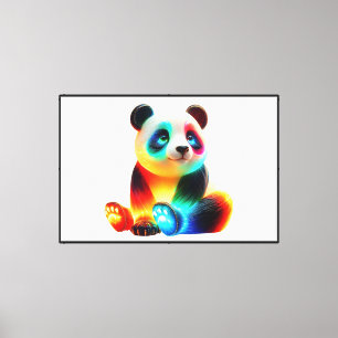 Glowing Colorful Panda Art – Cute Neon Light Panda Canvas Print