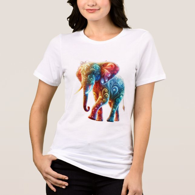 Glowing Colourful Elephant Tri-Blend Shirt (Front)