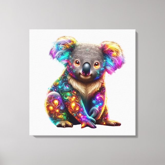"Glowing Colourful Koala - Radiant Wildlife Art" Canvas Print (Front)