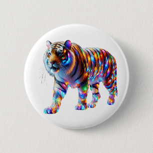 Glowing Colourful Tiger – Vibrant Glassy Art 2 Inch Round Button