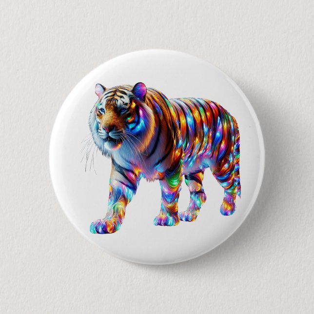 Glowing Colourful Tiger – Vibrant Glassy Art 2 Inch Round Button (Front)