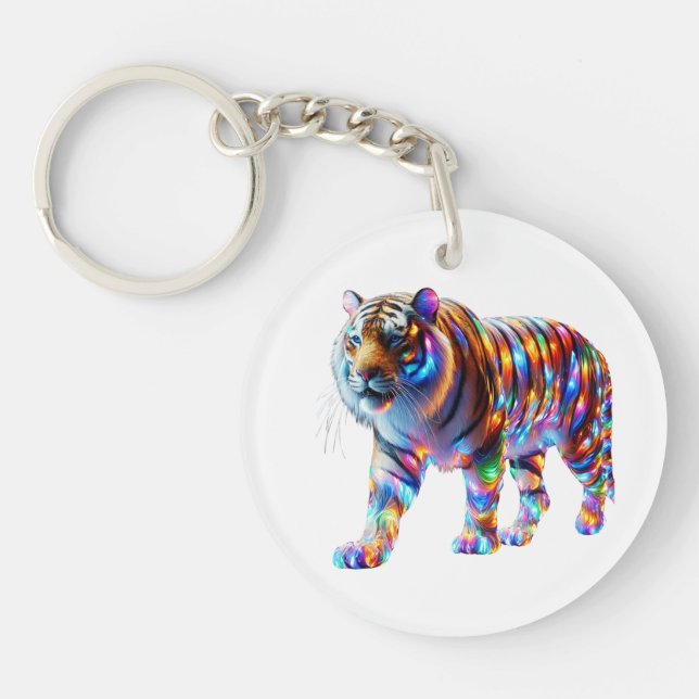 Glowing Colourful Tiger – Vibrant Glassy Art Keychain (Front)