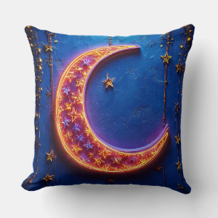 Glowing crescent moon throw pillow