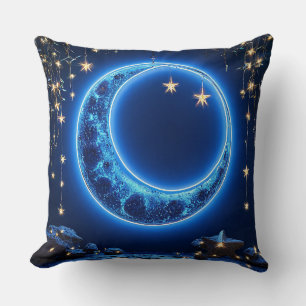 Glowing crescent moon throw pillow