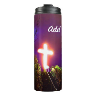 Glowing Cross At Night God Loves Thermal Tumbler