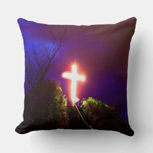 Glowing Cross At Night God Loves Throw Pillow