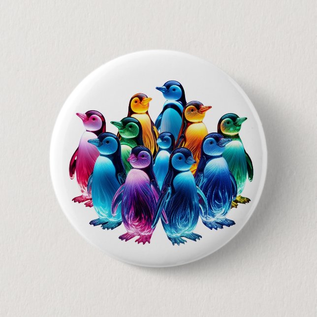 Glowing Cute Penguins 2 Inch Round Button (Front)