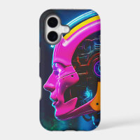 Glowing Cyborg Profile Neon Pink Sci-Fi