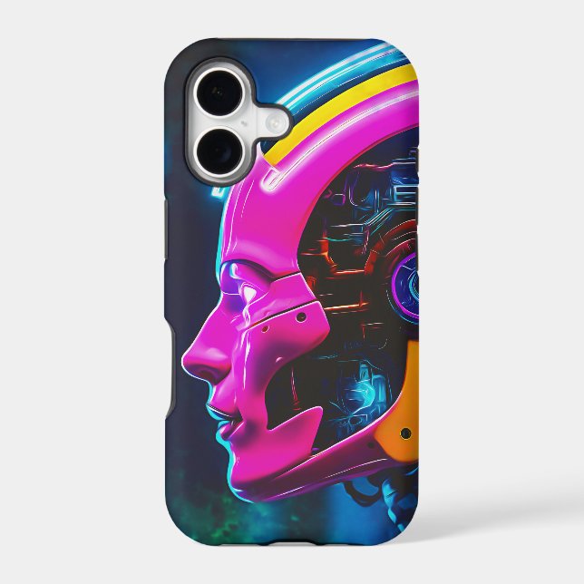 Glowing Cyborg Profile Neon Pink Sci-Fi (Back)
