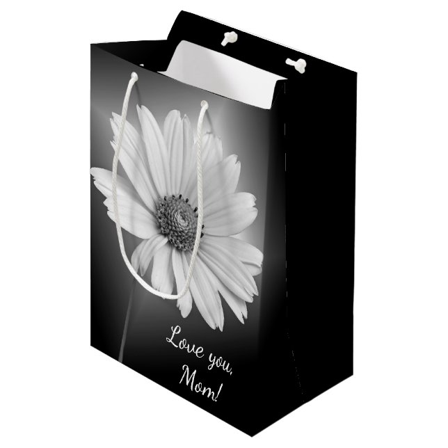 Glowing Daisy on Black For Mom Medium Gift Bag (Front Angled)